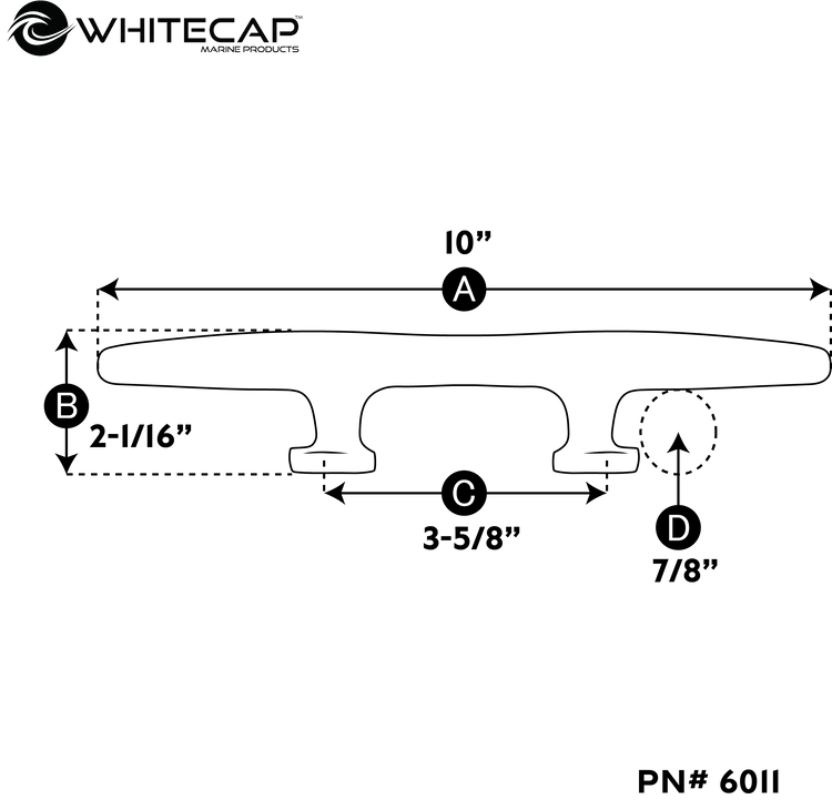 Whitecap 10in Stainless Steel Hollow Base Cleat – 6011 Boat Cleats 240009 2
