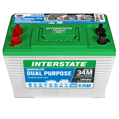 Interstate Battery Group 34 AGM Dual Purpose Battery, 1000CA – 34M-AGM Marine Batteries & Chargers 34M-AGM 1